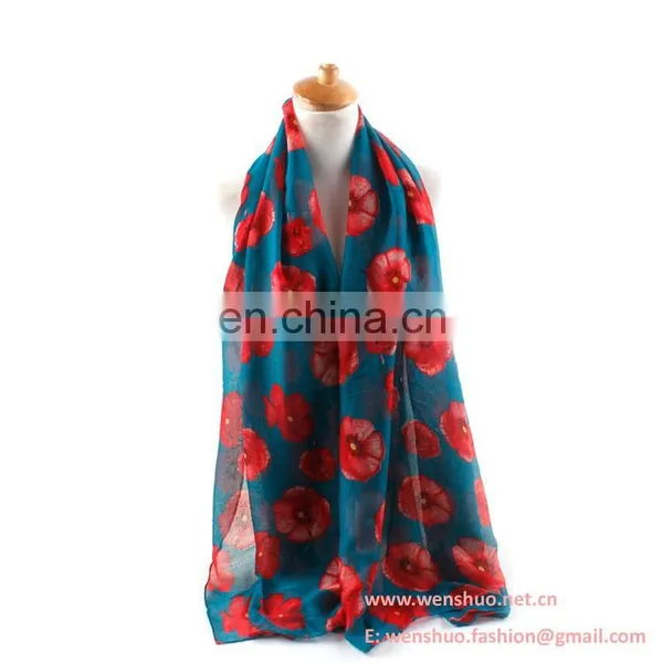 2016 New Long Poppy Flower Printed Woman Voile Scarf Wholesale photo-3