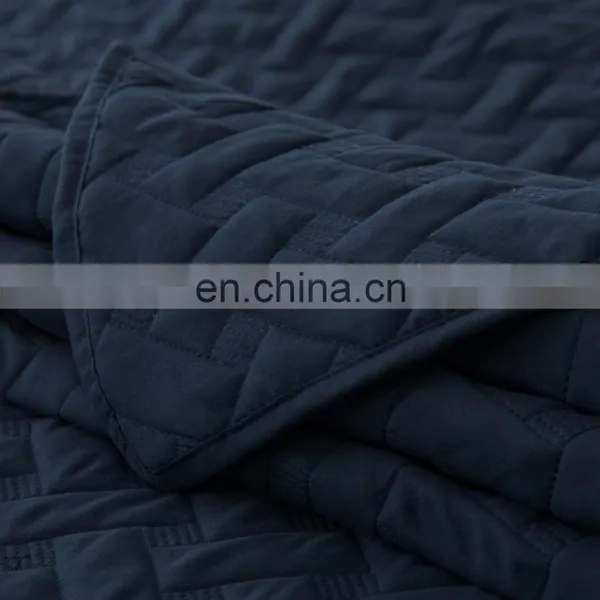 Oversized King Nevy Blue Twin Plain Dyed Quilt Bedspread Set For Summer photo-3