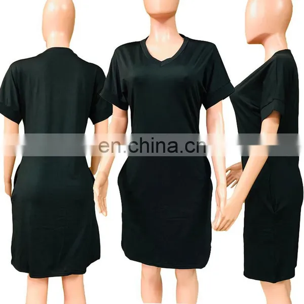 Casual Women Solid Color V-Neck Shorts Sleeve Mini Dress Fashion Bodycon Dresses With Pockets For Three Colors Fitness Home Wear photo-5