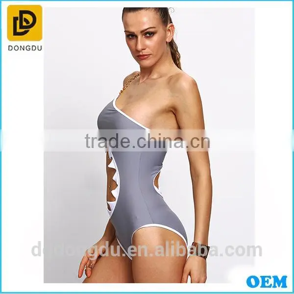 China Wholesale Cheap One Shoulder Design Cutout One-Piece Swimwear photo-3