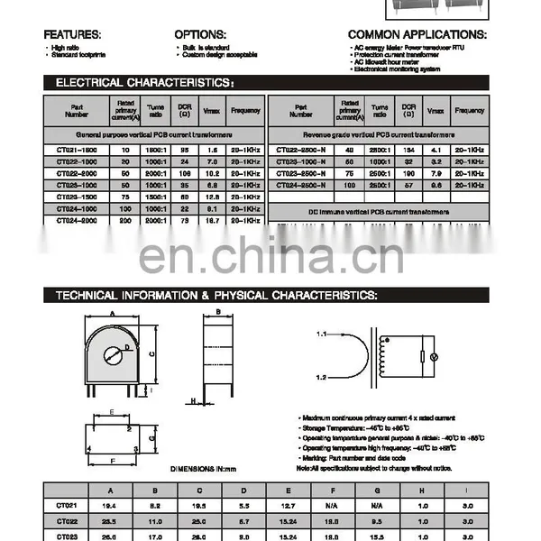 1000:1 PCB Current Transformer Through Hole Current Sensor Transformer photo-5