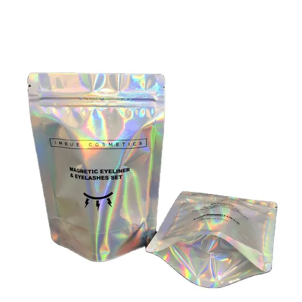 Custom Logo Printing Zipper Mylar Packaging Hologram Laser Holographic Stand Up Zip Pouch Bag Heat Seal Foil Candy Bags photo-2