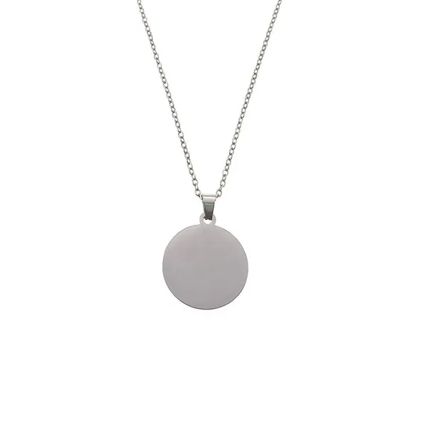 Blank Custom Engraved Name of Stainless Steel Circular Pendant Necklace photo-2