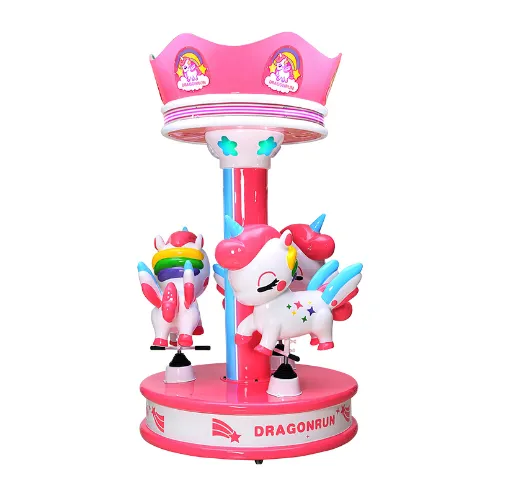 Pink Horse Playground Kids Kiddie Rotating Horses Ride Park Games Carousel For Child photo-3