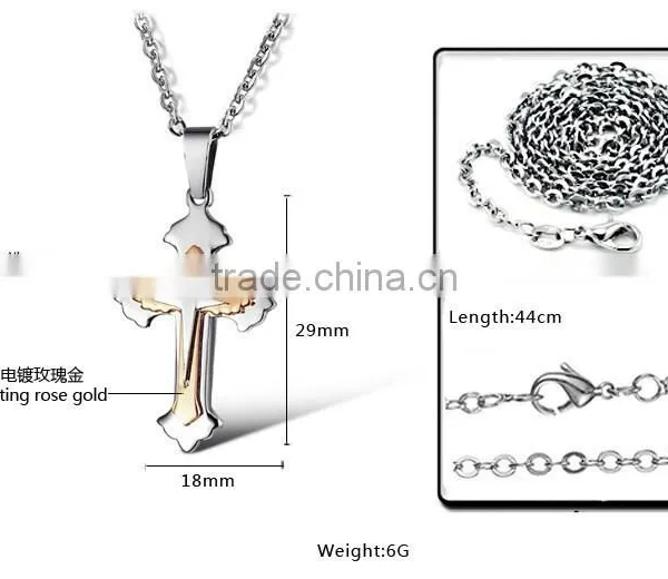 Factory Direct Selling Titanium Steel Rose Gold Plated Multilayer Cross Chain Necklaces photo-5