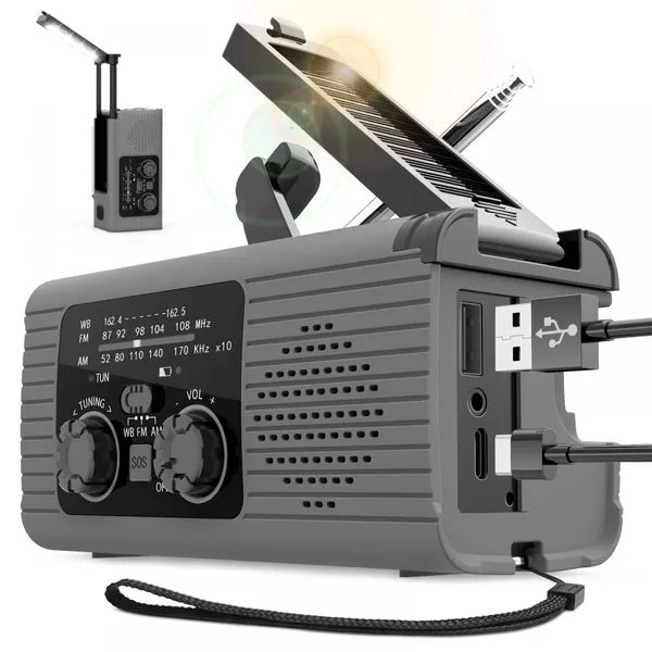 BSG-318Multifunction Solar Emergency Radio With Power Bank, Hand Crank, 4000/8000mAh Battery, SOS Alarm, Flashlight & IPhone 15 Charging photo-4