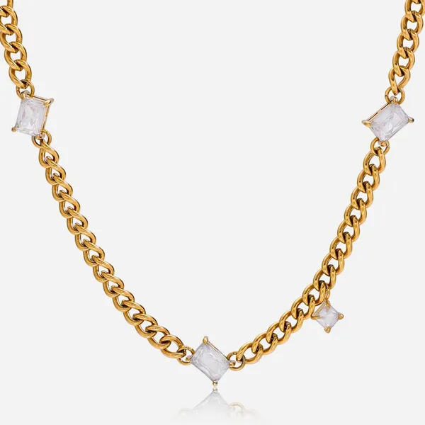 Custom Round Stainless Steel Rhinestone Charm Necklace - 18K Gold Plated photo-4
