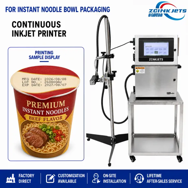 CIJ Inkjet Coding Machine for Instant Noodle Cups Bowls Production Date Batch Number Printing