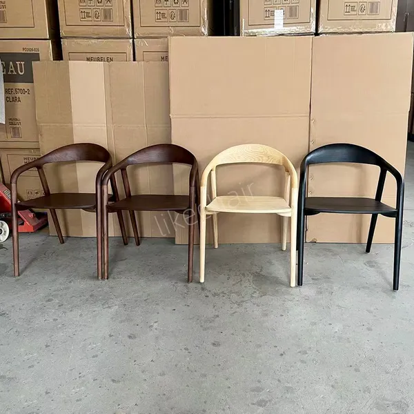 Low Prices Restaurant Walnut Color Solid Oak Wood Frame Armrest Dining Chair Cafe Chairs