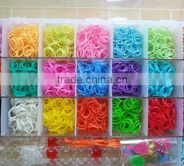 Look!! Cheapeast 2014 Newest Various of Colors Loom Bands Kit, Wholesale Ecofriendly Rubber Loom Bands Bracelet Kit in Bulk!!!