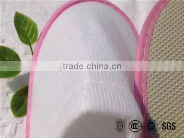 Women Hotel Pull Plush Slipper With Pink Non-woven Piping photo-6