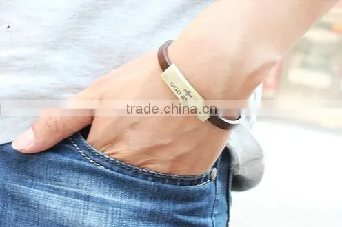 >>New Arrival God Bless Cross Leather Bracelet/ photo-4