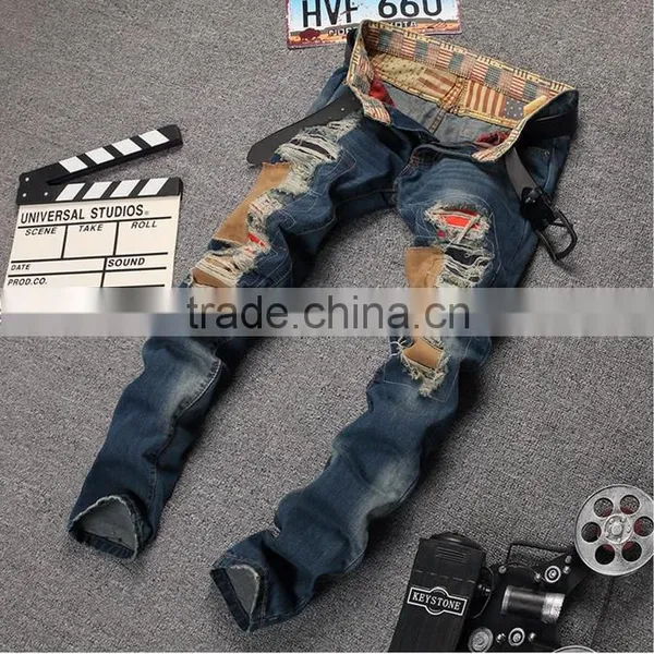 Patchwork Designer High Quality Patched Jeans Ripped Men Rock Men Jeans Hip Hop Jeans Denim Pants photo-2