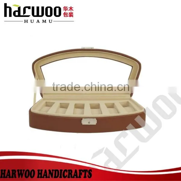 PU Leather Six Slot Watch Packaging,2016 New Design Watch Case,brown Color Leather Watch Box photo-2