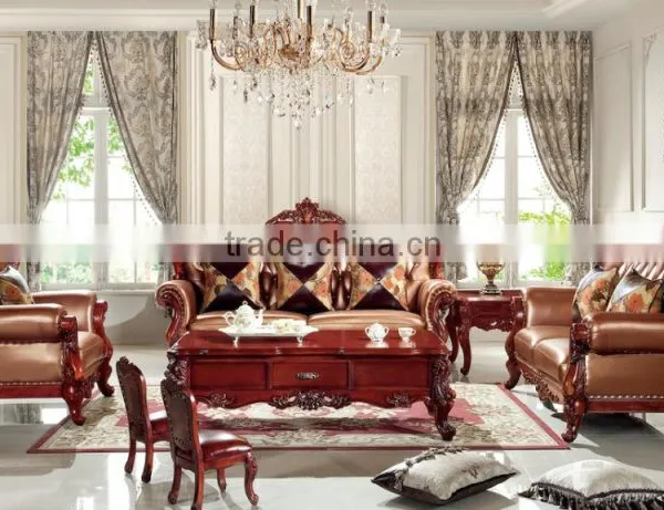 European Style Leather Sofa,solid Wood Carving Antique Genuine Leather Sofa,living Room Leather Sofa GZH8867# photo-2
