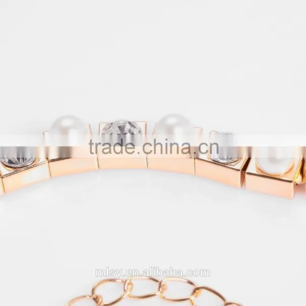 Women Copper Color Pearl Pendant Necklace Ornaments Crystal Chain Brightness F1-80036 photo-2