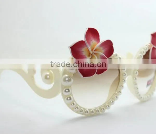 NEW Handmade Summer Fashion Clay Flower Pearl Decorated Beach Vocation Round Frame Sunglasses photo-3