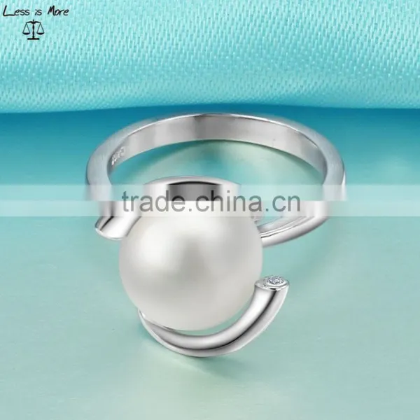 925 Silver Pearl Jewelry Ring Rhodim Plated photo-2