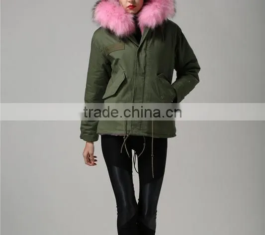 Women Casual Bomber Jacket With Raccoon Fur Hooded Parka for Lady photo-3