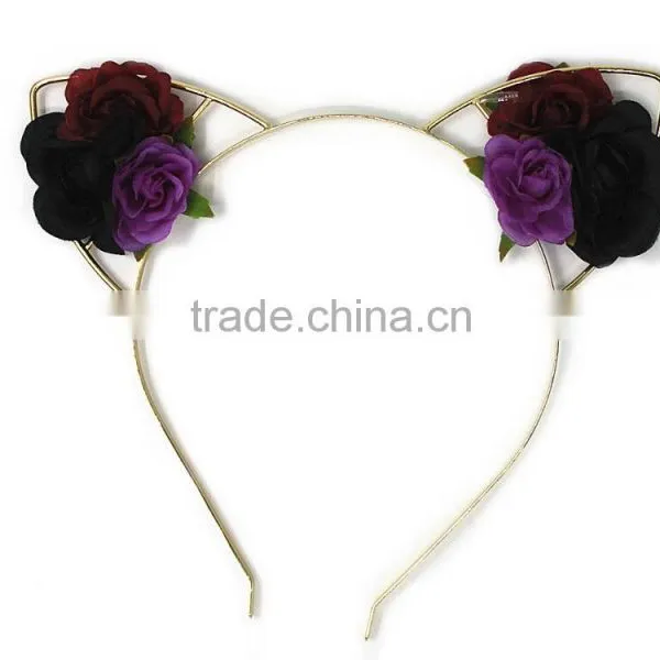 Lovely Fabric Rose Flower Metal Ear Headband Cute Alice Band photo-2