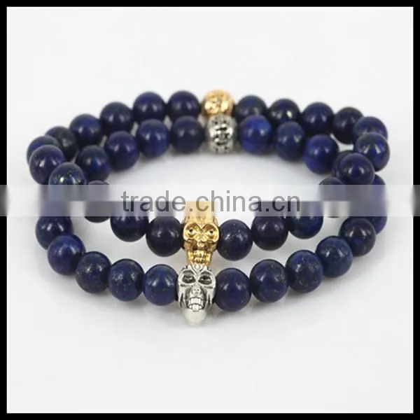 2016 Classic Fashion Women Gold/Silver Skull Charm Bracelets Agate Wristband Cuff Bangles