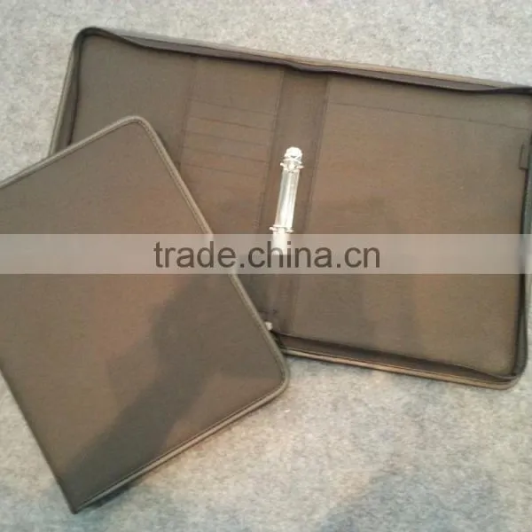 Custom Logo Design 2 Ring Zipper Pvc Leather File Folder
