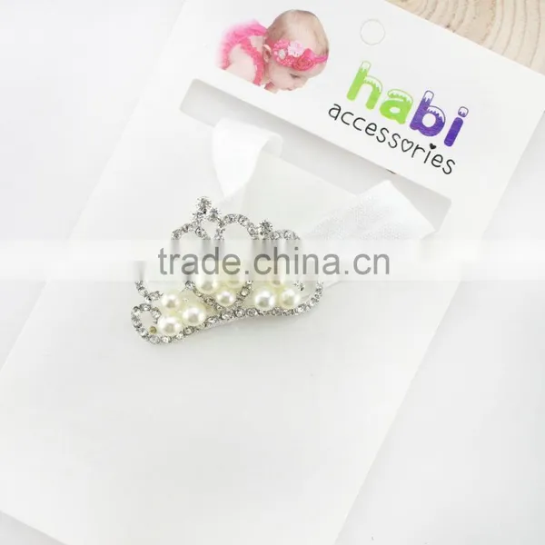 New European Kids Infant Newborn Baby Girl Hair Band With Pearl Crown, Bridal Veil Tiara Pearl Glitter Rhinestone Crown photo-3