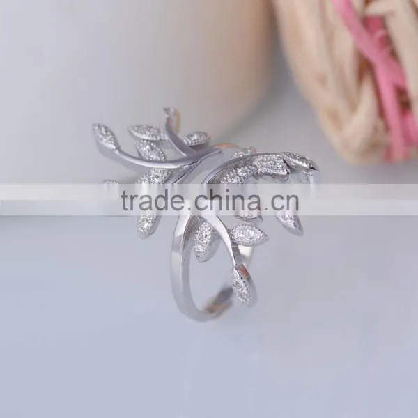 Wholesale 925 Sterling Silver Spring Style Leaves and Branches Ring With Pave Setting photo-4