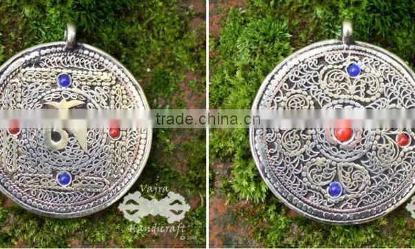 Tibetan Om three metal filigre Mandala pendant