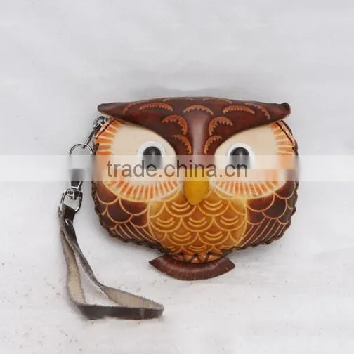 Handmade Leather Large Owl Coin Purse photo-2