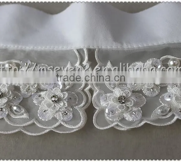 Customized White Organza Flower Embroidery Necklace, Crystal Rhinestone With Sequins Beaded Elegant Collars photo-5