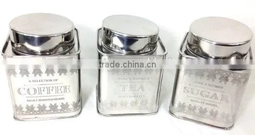Stainless Steel Square Tea Sugar Coffee Canister Set photo-2