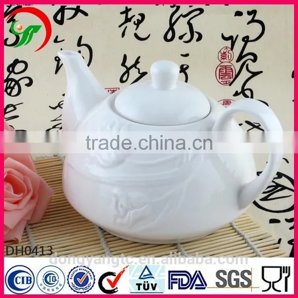 Plain White Porcelain Teapot,ceramic Teapot With Embossing Design photo-2