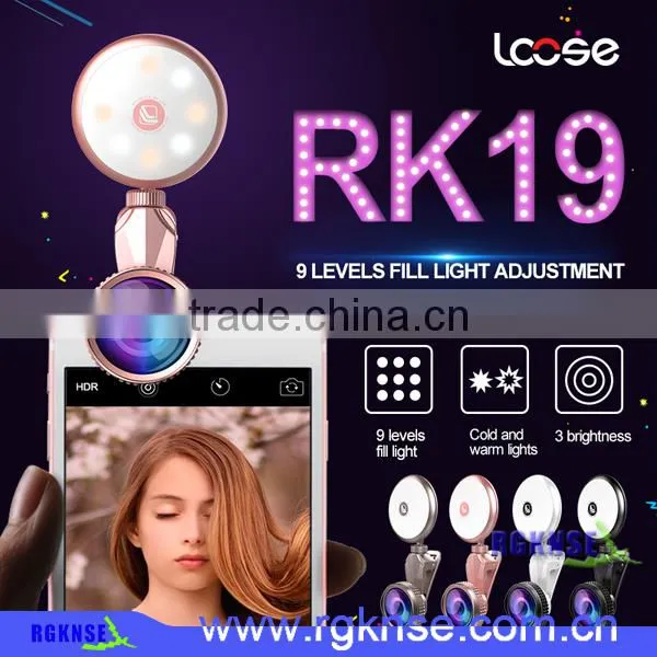 Wholesale Beauty RK19 Selfie Ring Light Mobile Phone 2 in 1 Fisheyes Lens Led Fill Light photo-2