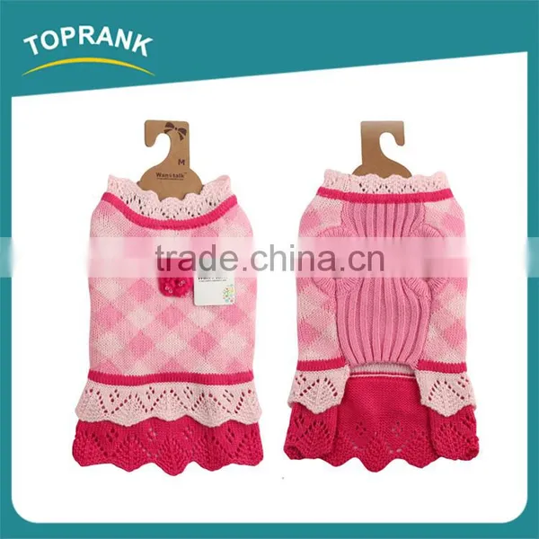 Cheap Dog Clothes Bulk Winter Pink Hand Knit Female Dog Sweater Dresses photo-3