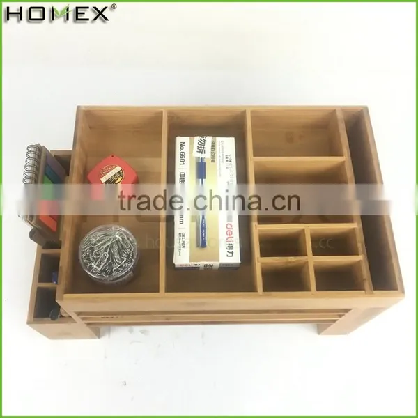 Bamboo Desktop Accessories Caddy With Drawer Homex-BSCI Factory photo-6
