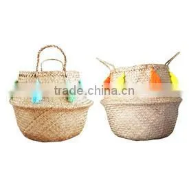 Pompom and Tassel Belly Seagrass Basket photo-3