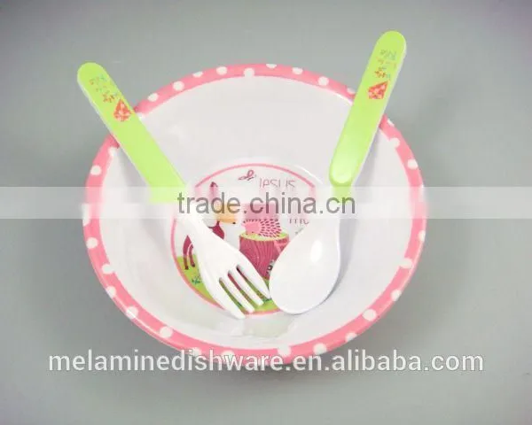 Melamine Kids Cake Dinnerware Set / Children Cake Tableware Spoon Fork and Bowl Set photo-4