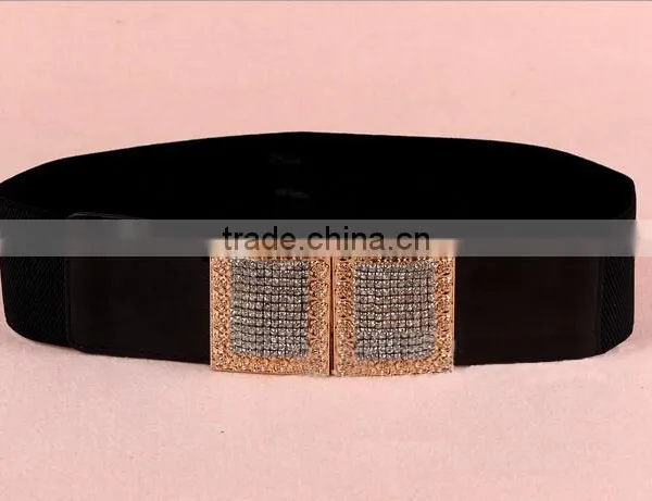 Wholesale Luxury Rhinestone Paved Ring Type Alloy Buckle Wide PU Waist Belt photo-3