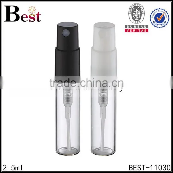 Wholesale Cosmetic Packaging 2.5ml Clear Bottle Perfume Mini White Black Pump Sprayer Glass Perfume Bottle China Best Selling