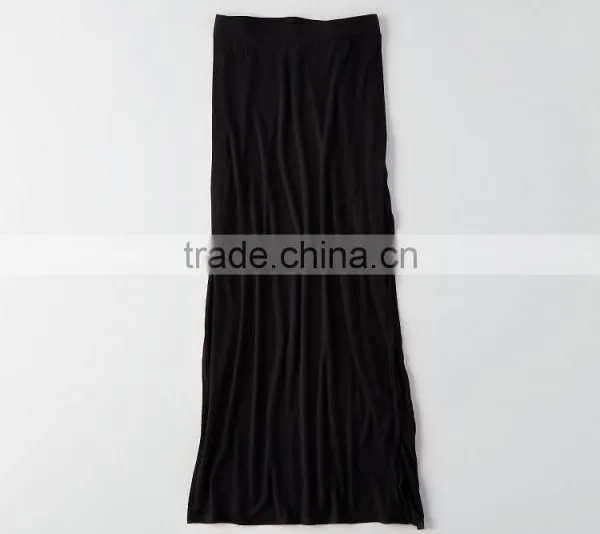 Latest Skirt Design Pictures Women Fashion Plain Dyed Cotton Solid Black Slit Maxi Skirts Women Long Maxi Skirts photo-3