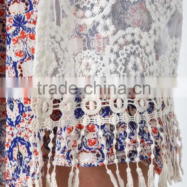 Spring Embroidered Fringe Lace Kimono Short Sleeve Small Women Coat photo-5