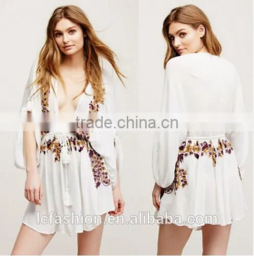 Wholesale V-neck Maxi Design Top Black Long Sleeve Embroidery Sexy Mini Top photo-3