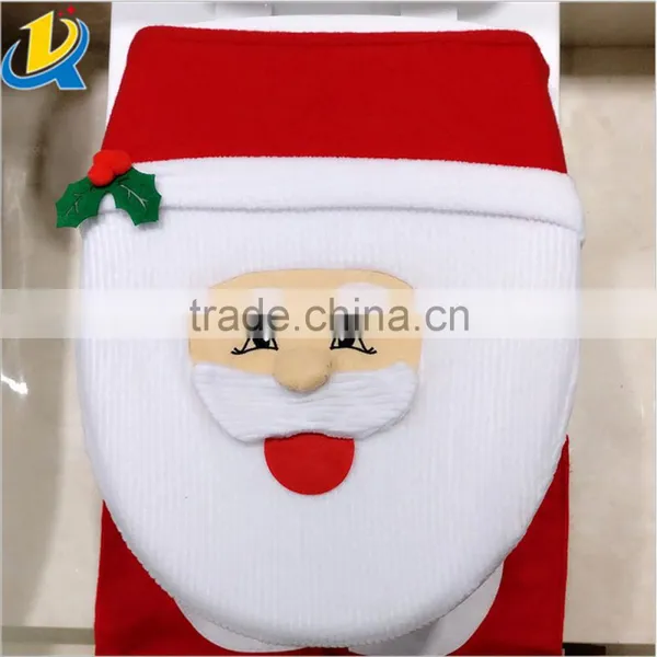 3 Pcs Christmas Decorations Happy Santa Toilet Seat Cover and Rug Bathroom Set photo-3