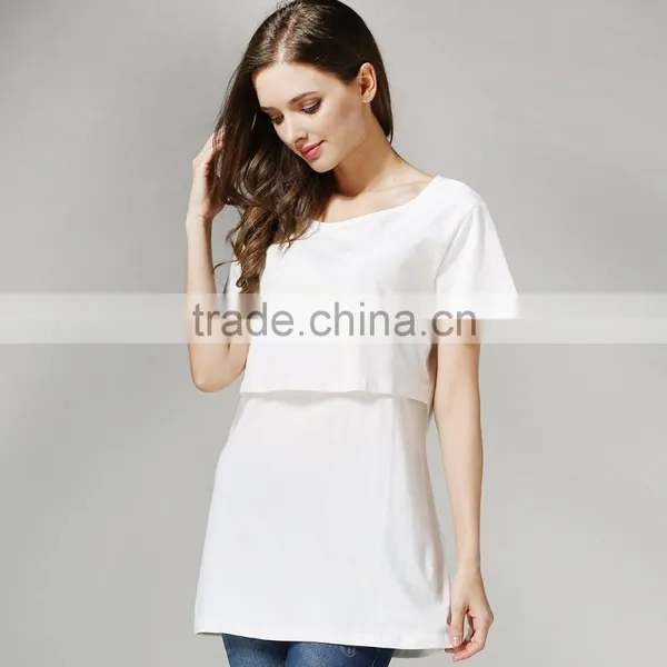 Thin Maternity Tops End Breastfeeding Clothing Scoop Neck Pregnant Mother T-shirts photo-4