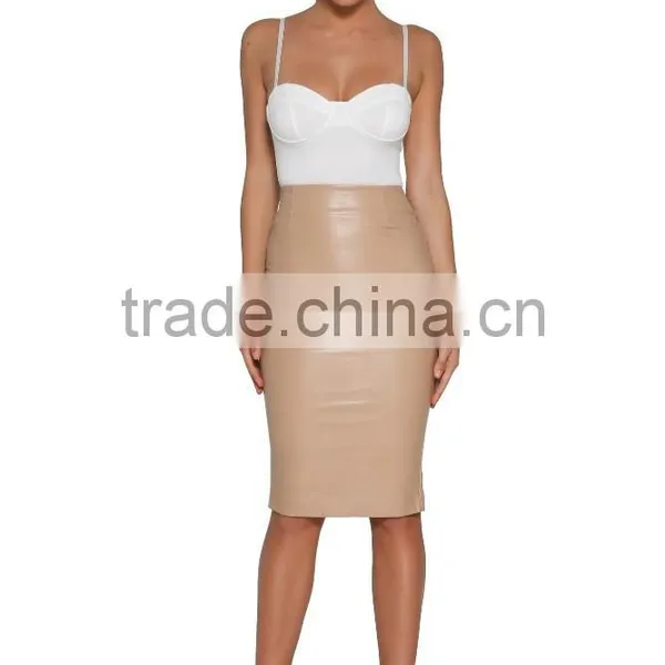 Fashion Faux Leather Skirts Design Wholesale Women Midi Skirt photo-4