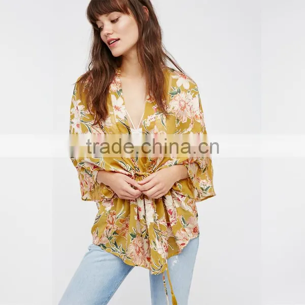 Floral Printed Casual Clothes Ladies Latest Design Kimono photo-2