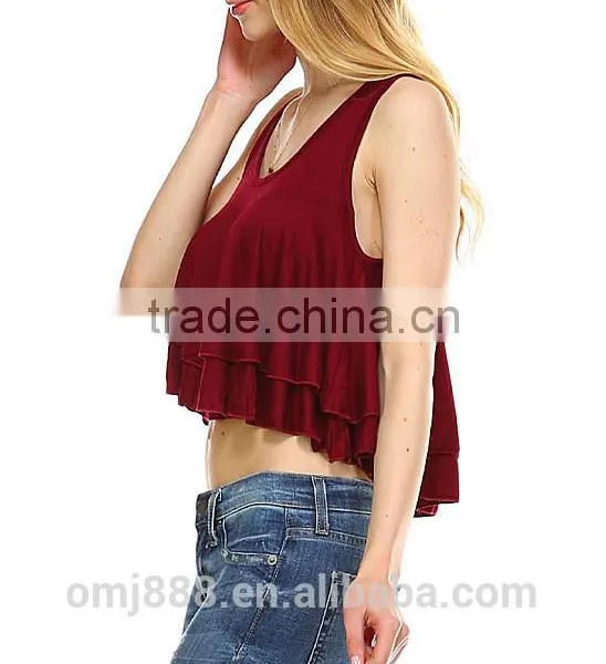Fashion Ladies Custom Ruffle Crop Top Plain photo-2