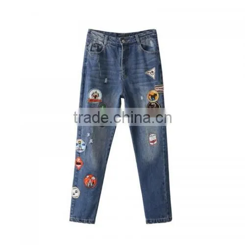 Women Jeans Different Size for Choice Girls Printed Washed Patchwork Blue Trousers photo-3