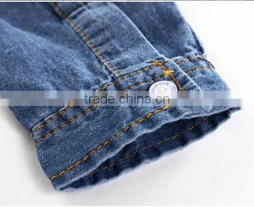 Latest Design Washed Denim Fabric Double Pockets Embroidery Boys Shirt photo-3